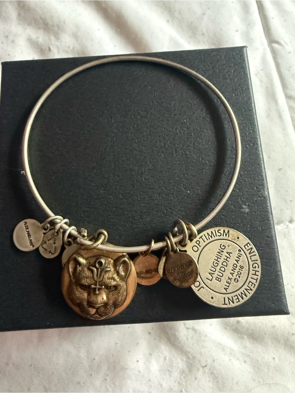 Alex and Ani Gold and Silver Tone Lion Charm Bangle Bracelet